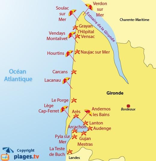 bản đồ của Bordeaux bãi biển,