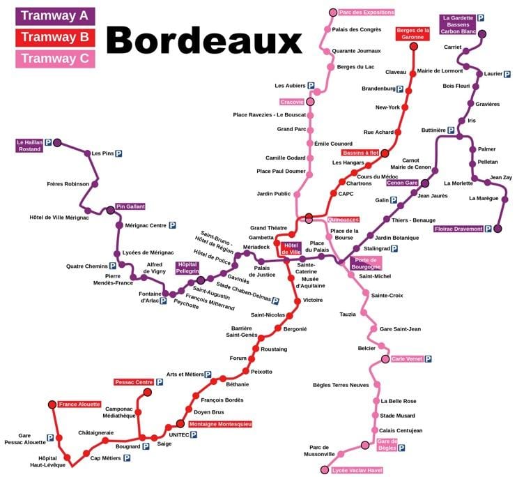 bản đồ của Bordeaux trạm