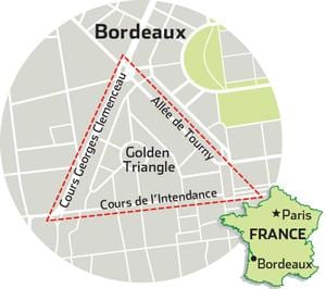 bản đồ của Bordeaux vàng tam giác