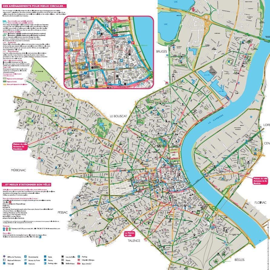 bản đồ của Bordeaux xe đạp