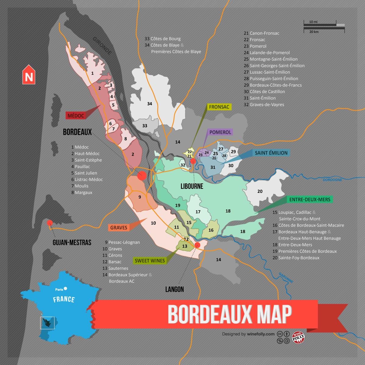 Bordeaux nước rượu bản đồ