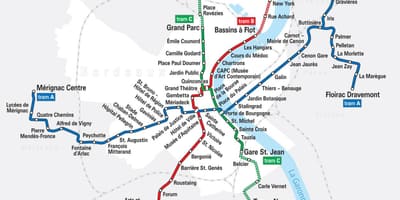 Bordeaux xe điện hệ thống bản đồ